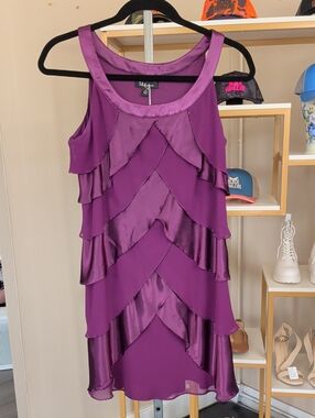 SL Fashions Violet Layered Ruffle Sleeveless Mini Dress